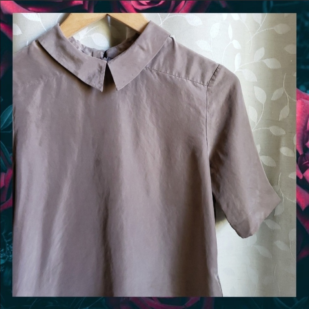 {Kate Spade}Saturday Silk Taupe Collar Top XS